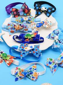 2/10PCS Ocean Wind Satin Fabric Pet Tie, Adjustable Decoration, Turtle/Dolphin/Clownfish/Whale/Slippers/Devil Fish/Fish Bones/Jellyfish Multiple Pattern Accessories Decoration Matching, Pet Decoration Supplies, Universal For Cats And Dogs, Cat And Dog Summer Travel Party Holiday Decoration Collar, Perfect Summer Pet Decoration Gift! - Multicolor - View 6