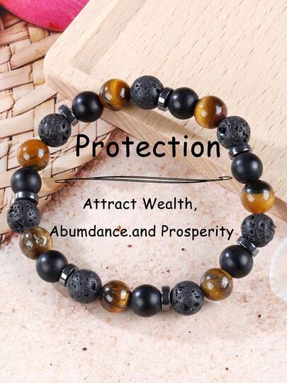 YAUKIA 1Pc Triple Protection Bracelet , Obsidian & Tiger Eye Stone Bracelet , Implies Wealth And Good Luck , Blessing Bracelet , Jewelry Packs , Holiday Gifts , Birthday Gifts , Father'S Day Gifts , Party Favors , Bracelet For Men And Women