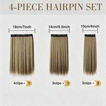 4-Piece Pack Of 14-Inch Synthetic Hair Extensions, Soft And Natural Straight Synthetic Hair Extensions, Suitable For Women - Black, Halloween - Multicolor - View 4