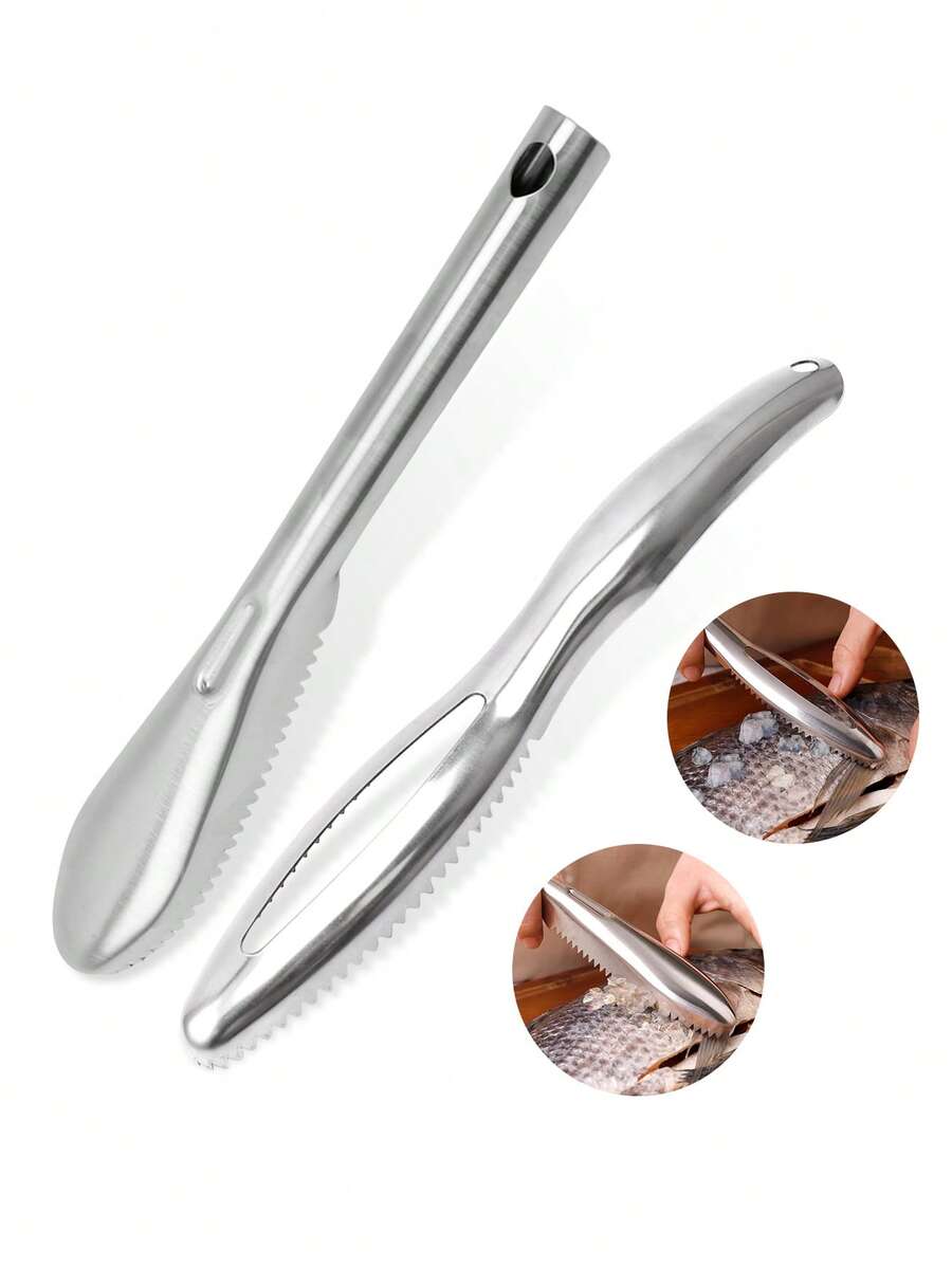 1pc Stainless Steel Fish Scale Scraper, Manual Fish Scaler, Kitchen Fish Descaling Tool, Double-Sided Serrated Quick Descaling, Suitable For Freshwater & Saltwater Fish, One-Piece Easy To Clean And Store, Kitchen Essential - View 1