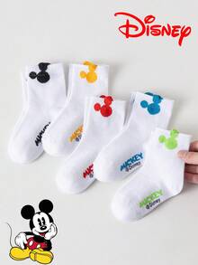 Disney 10/5/1雙可愛米老鼠白色中筒襪，彩色3D米老鼠耳朵圖案，透氣涼爽適合夏季，卡通襪，舒適透氣，適合學生，歐美童鞋尺寸，禮物與日常穿著，開學季 - 彩色 - 查看 11