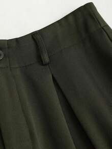 Pantalones anchos de mujer vintage elegantes con textura y plisados, para otoño/invierno - Verde militar - Ver 5