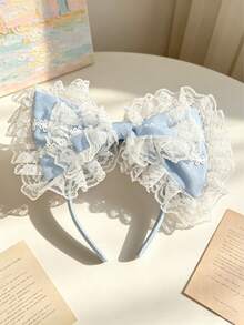1pc Vintage French Princess Style Lace Headband, Exquisite Multi-Layer Ruffle Bow Design, Face-, Suitable For Daily Wear/Cosplay, Aesthetic Hair Accessory - Multicolor - View 11