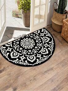 1 pieza Felpudo de lujo con patrón floral de mandala en blanco y negro - Diseño elegante de semicírculo, adecuado para balcón, espacio exterior, alfombra de baño, felpudo de entrada interior, felpudo de bienvenida, alfombra de sala de estar, alfombra de dormitorio, alfombra de baño, patio, vestíbulo, sala de estar, decoración de dormitorio - Multicolor - Ver 13