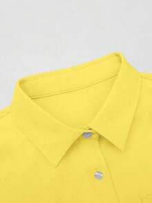 Blusa informal de unicolor de manga larga para mujer - Mostaza Amarilla - Ver 3