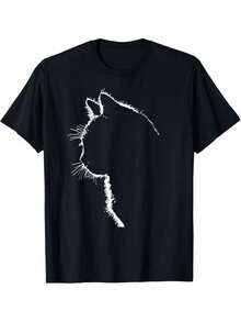 Cat Apparel Women With Cat Illustration T-Shirt Tops Tee - Black - View 1