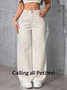 Jeans rectos y sueltos con bolsillos - Albaricoque - Ver 1