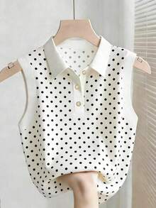 Camiseta de mujer con estampado de lunares y botones en la mitad del escote, adecuada para citas y vacaciones - Multicolor 16 - Ver 1