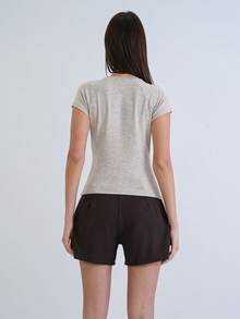 Women's Solid Color Casual Versatile Daily Short Sleeve Top - Beige - View 4