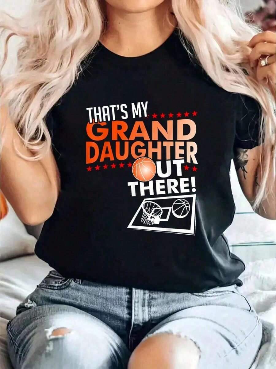 My Granddaughter - Basketball Grandpa & Grandma T Shirt T-Shirt Print T-Shirt, Casual Crew Neck Short Sleeve Comfort Tee Top For Spring & Summer, Women'S Clothing woman Todo tipo de impresiones, chaqueta, camiseta de cuello redondo, casual, para oficina, para viajar, muy popular, viento deportivo, estampado/patrón, camiseta de algodón 100%, camiseta casual, cómoda, suave, transpirable The latest popular bestseller - Negro - Ver 1