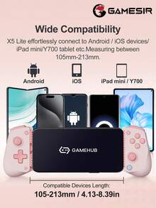 Tay cầm chơi game GameSir X5 Lite dành cho iPhone 15 16 17 Series, tương thích với máy tính bảng iOS Android, chiều dài cần điều khiển 105-213mm, cần điều khiển hiệu ứng Hall, trọng lượng nhẹ, thiết kế công thái học, tương thích với Game Pass, Zenless Zone Zero, chơi game trên đám mây, Steam/Moonlight Streaming Games, Remote Play, màu hồng. - Hồng - Xem 3