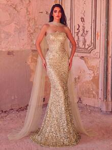 Faeriesty Đầm dạ hội đuôi cá đính sequin và hạt cườm sang trọng, dài đến sàn - Lựa chọn lý tưởng cho đám cưới, dạ hội trang trọng, lễ trao giải và các bữa tiệc cao cấp, cũng là lựa chọn hoàn hảo cho trang phục đón năm mới. - Rượu sâm banh - Xem 2