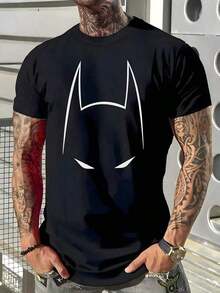 1 pcsCamiseta de Manga Corta Negra con Estampado de Cara de  - Ideal para Hombres, Estilo Casual y Urbano, Perfecta para Uso Diario, Viajes y Eventos Informales180g 100% Cotton - Negro - Ver 6