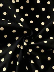 Traje de baño de dos piezas con estampado de lunares, escote asimétrico y espalda descubierta, atuendo de vacaciones en la playa para el verano - Negro - Ver 4