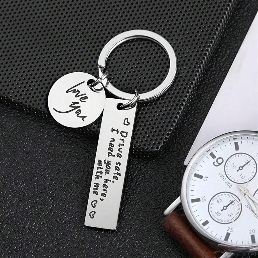 Mặt dây chuyền khắc chữ "I Love You" mới, quà tặng sinh nhật, kỷ niệm, Giáng sinh, Lễ Tạ ơn cho người yêu, gia đình, bạn bè, bạn học, móc khóa khắc chữ bằng thép không gỉ. - Đơn giản - Xem 1