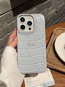 Personalized Luxury Faux Crocodile Embossed Letter Hot Stamping Stylish Phone Case, Compatible With Apple 17, 16, 15, 14, 13, 12, 11 Pro Max, 14, 15, 16 Plus, 17 Air, DIY Gift - Dark Green - View 5