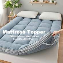 [1pcs 900gsm King Mattress Topper] Thin Mattress Pad With Checkered Print On The Side, Featuring Straps At The Corners Fit Over The Mattress, Foldable, Soft & Warm Mattress Protector | Low Allergenic & Breathable | Bedroom, Dormitory & Tatami - 粉色 - 查看 6