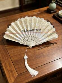 金色樱花图案折扇，舞台表演手扇，派对服装配饰（带吊坠），蕾丝折扇，镀金樱花扇，樱花藤蔓手扇，复古宫廷扇，洛丽塔配饰，化装舞会道具，舞台表演扇，婚纱装饰，吊坠手扇 - 折扇+吊墜 - 查看 3