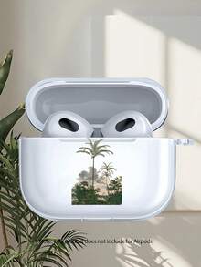 Étui d'écouteurs transparent avec illustration d'arbre palmier tropical 1 pièce, mode polyvalente, compatible avec Airpods2/3/4/Pro/Pro2/Pro3, convient comme cadeau d'anniversaire pour la famille, les amis et vous-même - Transparent - Voir 4