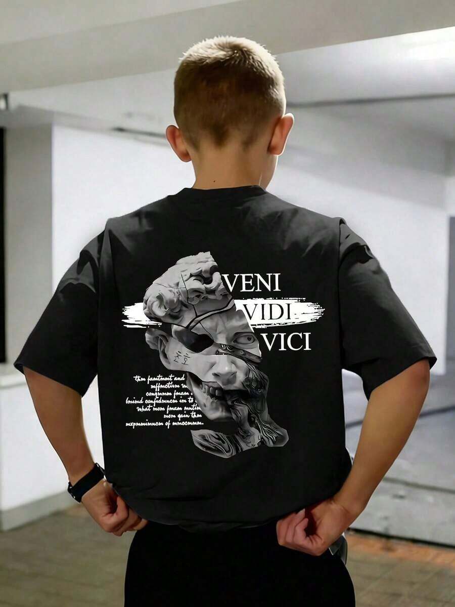 Camiseta de verano vintage con estampado "Veni Vidi Vici", estilo americano, ropa familiar para toda la familia, tallas completas, unisex, ideal para fiestas retro y Día del Niño - Blanco - Ver 1