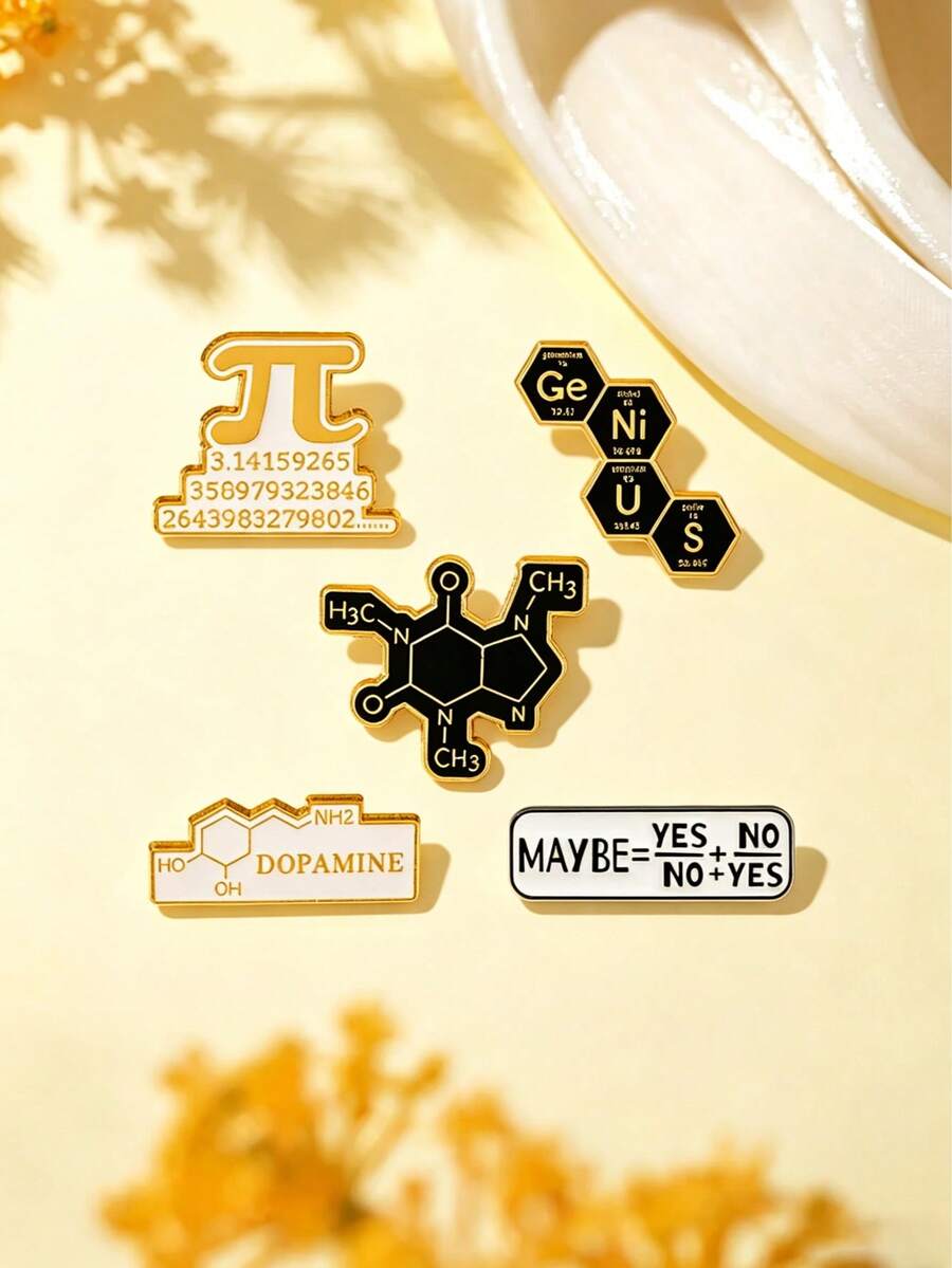 1/5pcs Creative Science Symbol Brooch, Dopamine Molecular Formula Niche High-End Clothing & Bag Pins, Exquisite & Durable Gift For Classmates, Friends, Unique Thoughtful Small Present - Multicolor - View 1