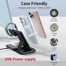 AmSengo 15W Fast Wireless Charging Stand 3-In-1 Foldable Charging Station Compatible With IPhone 16 15 14 13 12 11 Watch 9 8 7 6 5 Pro USB Power Supply - D27 White - - View 3