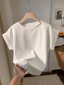 2 piezas de camisetas de manga corta con cuello redondo y hombros caídos, ligeramente transparentes, adecuadas para el verano - Multicolor 2 - Ver 3