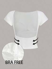 Camiseta corta con escote en la espalda, acolchada y ceñida, ideal para el verano - Blanco - Ver 6