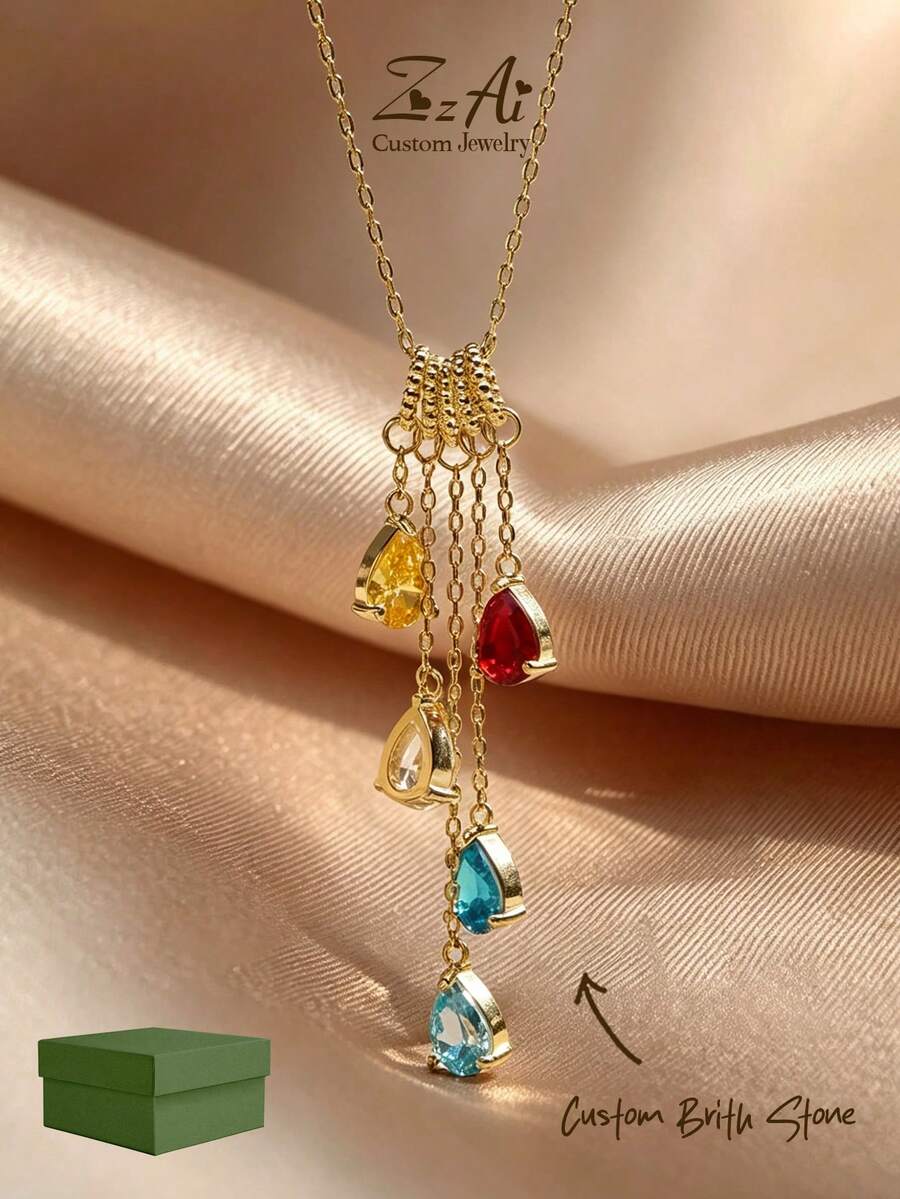 Bộ 1 vòng tay và dây chuyền đá quý theo tháng sinh, trang sức đá quý gia đình, quà Giáng sinh, vòng tay tình bạn, quà sinh nhật cho nữ, quà tặng mẹ. - vòng cổ - Xem 1