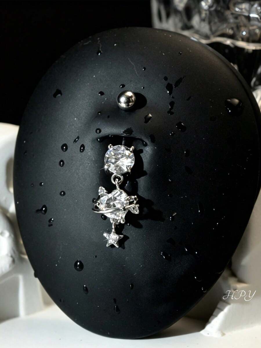 1件装不锈钢肚脐环，心形/星形锆石肚脐穿孔饰品，低过敏性性感肚脐环，适合海滩、度假、派对等场合的身体饰品