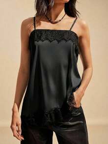 Top de tirantes negro minimalista de unicolor para mujer - Negro - Ver 6