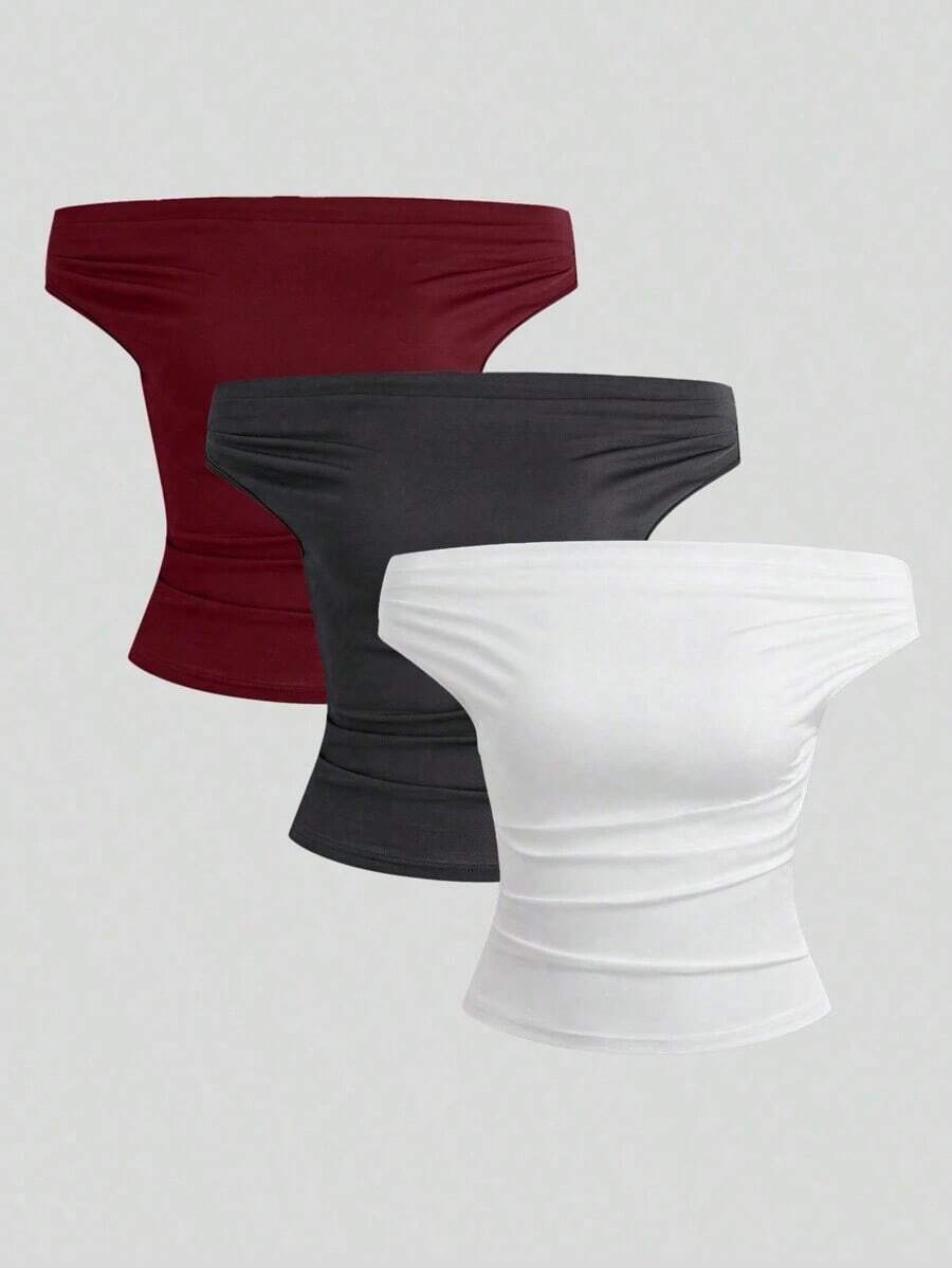 Parte superior sencilla de diseño con hombros descubiertos de unicolor, uso casual diario para mujeres - Multicolor 7 - Ver 1