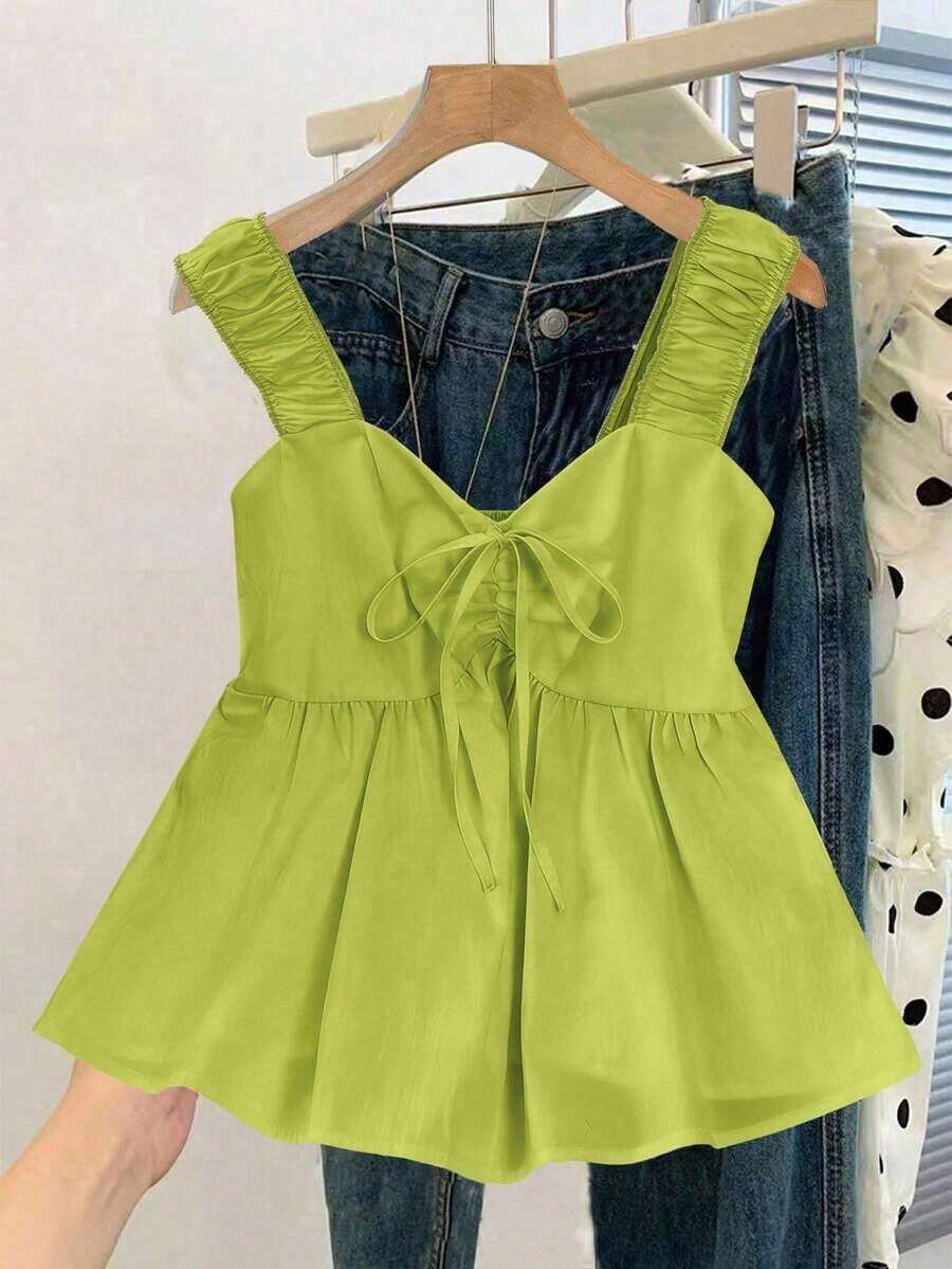 Blusa sin mangas de ajuste holgado con cintura anudada para mujer - Verde - Ver 1