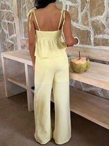 Conjunto de 2 piezas de camiseta de tirantes y pantalones con estampado de lunares, estilo casual de primavera para mujer. Conjunto de 2 piezas de lunares lindo para verano. Conjunto de 2 piezas de lunares para Halloween. - Amarillo - Ver 5