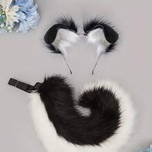 Handmade Plush Animal Ear Headband Accessory For Holiday Cosplay, Dog Ear Headband For Adults - Black and White - View 3