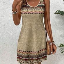 Casual Retro Bohemian Style Women's Geometric Print Camisole Dress, Suitable For Summer,Casual - Negro - Ver 5