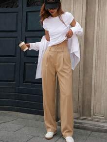 MODA MO, REF: 505 Women's Dress Pants, High Waist, Casual, Sophisticated, Elegant, Modern, Casual, Blogger, Striped, Refined Look, Comfortable, Summer  3.3. - 棕色 - 查看 3