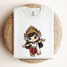 1 Piece Women's T-Shirt With Apsara Khmer Cambodian Print, Cute Traditional Dance T-Shirt, Vintage Washed Style, Versatile, Casual, Slightly Soft, Graphic, Unisex, 180g, 100% Cotton - 黑色 - 查看 8
