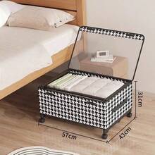Multifunctional Bed Underbed Storage Box, With Wheels, Rectangular Canvas Flip-Top Design, European Style Bedside Clothes Storage Bin (Not Waterproof) - Multicolor - View 17
