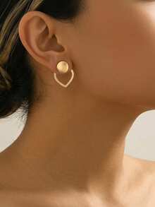 1 Pair New Creative Minimalist Geometric Earrings, Elegant Spiral Floral Pattern Round Stud Earrings For Daily Wear - Heart - View 2