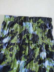 Falda larga de mujer EARO de múltiples capas con estampado de teñido anudado, cintura elástica, elegante y estilizadora, cintura alta con cintura recogida elástica, estampado de teñido anudado, corte evasé para primavera/verano y vacaciones - Azul marino - Ver 4