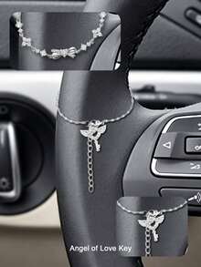 Butterfly & Crescent Moon Rhinestone Car Hanging Decor, Rearview Mirror Elegant Car Interior Decoration, Atmosphere Enhancing Hanging Accessory - Bow - View 3