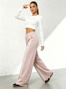 Pantalones rectos negros holgados y casuales de vacaciones para otoño e invierno - Albaricoque - Ver 2