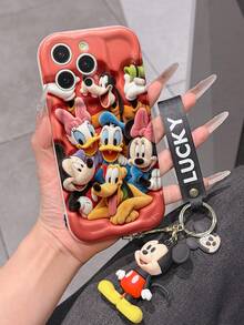 Disney Mickey Mouse Clubhouse Phone Case : 3D Fluffy Pattern Border Protector Phone Soft Phone Case With A Free Cute Mickey Bracelet Chain Lanyard, Mickey, Minnie, Goofy, Donald Duck, Daisy Duck, Pluto, For Apple 17 Promax 17 Pro 16 15 14 13 12 11 Pro Max XS Max X XR Soft Cover Summer Phone Case - 白色 - 查看 5