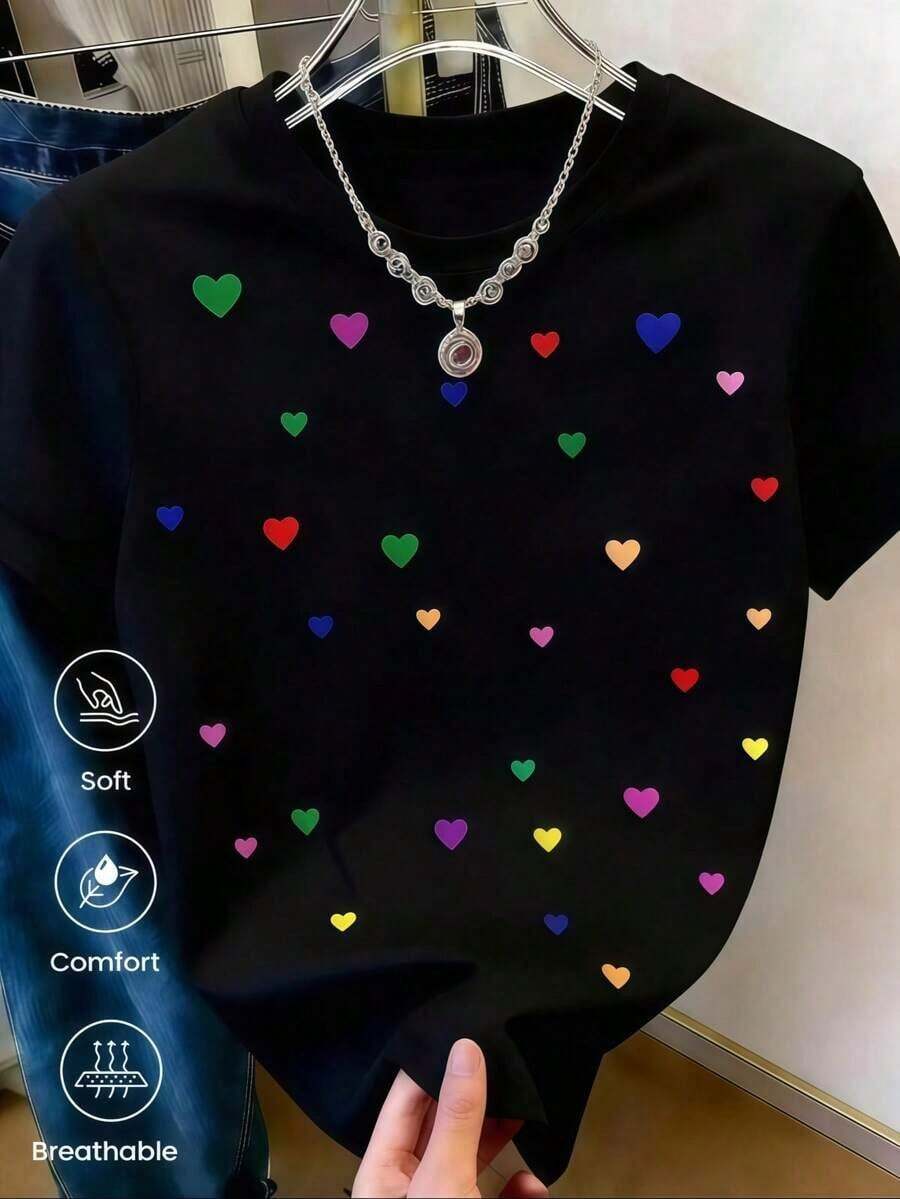 Envío gratis, entrega local enéxico, entrega en 4 días. Camiseta de manga corta a para primavera y verano 2026, hecha enéxico, 180 gramos.Estampado de dibujos animados, modelo de pareja, apta para uso interior o exterior.Cuello redondo, unisex, para oficina y ocio.Paquete de una pieza. - Negro - Ver 1