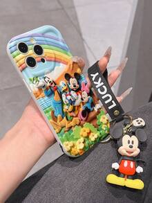 Disney Mickey Mouse Clubhouse Phone Case : 3D Fluffy Pattern Border Protector Phone Soft Phone Case With A Free Cute Mickey Bracelet Chain Lanyard, Mickey, Minnie, Goofy, Donald Duck, Daisy Duck, Pluto, For Apple 17 Promax 17 Pro 16 15 14 13 12 11 Pro Max XS Max X XR Soft Cover Summer Phone Case - trắng - Xem 6