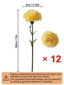 1pc/3pcs/6pcs Artificial Carnation, Silk Imitation Flower Stem, Suitable For Funeral Decoration, Wedding Bouquet, Wreath, DIY Crafts - Yellow - View 10