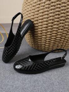 XBYASDF 2026 Nuevos Zapatos Planos Negros Brillantes Acolchados Sin Espalda con Correa Slingback para Mujer, Sandalias de Punta Cerrada con Correa de Hebilla y Vamp Bajo, Zapatos Planos Versátiles para el Día a Día - Negro - Ver 4