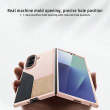VIETAO 時尚拼接人造皮革 Galaxy Z Fold 5/6/7 手機殼，附鋼化玻璃螢幕保護貼 - 紅色 - 查看 5