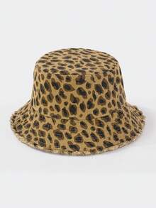 1 Peça Chapéu Balde com Estampa de Leopardo Vintage, Chapéu de Proteção Solar de Aba Larga para o Verão, Disponível em Várias Cores - chapéu de balde com estampa de leopardo - Visão 4